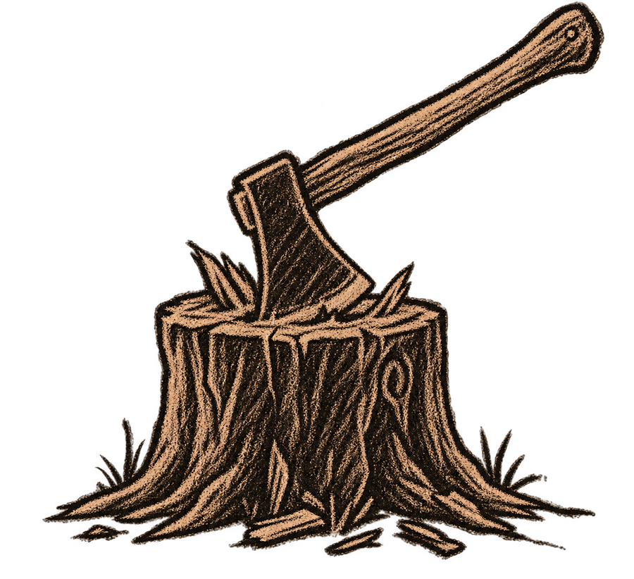 Axe embedded in a tree stump